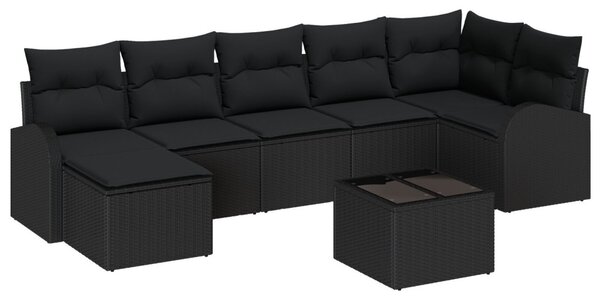 Kerti Kanapé Szett párnával 8 pcs Fekete Poli rattan