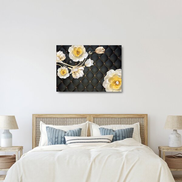 Fehér rózsa virágok képe (üvegen) (70x50 cm)