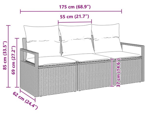 Kanapé Szett 3 db Barna polirattan