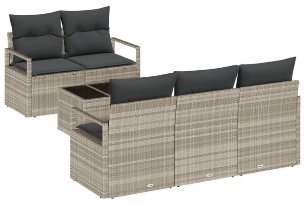 Kanapé Szett párnával 6 pcs Világosszürke polirattan