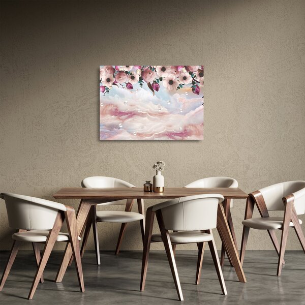 Rózsaszín virágokképe rózsaszín márvánnyal (üvegen) (70x50 cm)