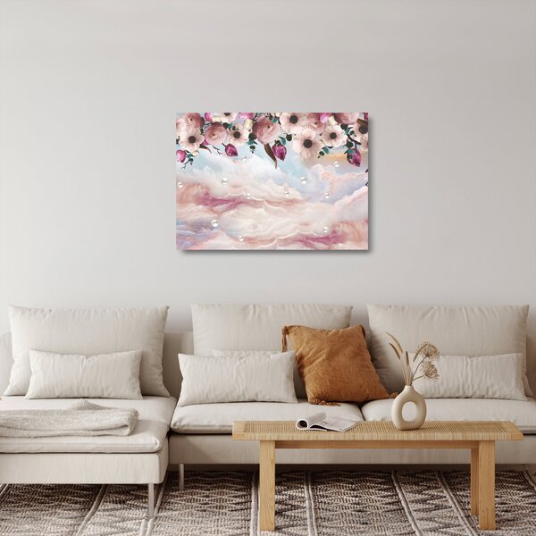 Rózsaszín virágokképe rózsaszín márvánnyal (üvegen) (70x50 cm)