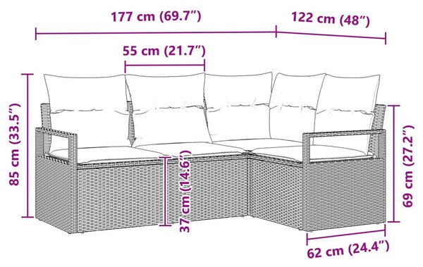 Kanapé Szett 4 pcs Világosszürke polirattan