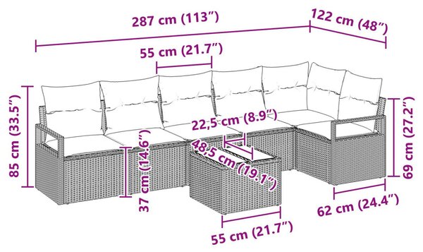 Kanapé Szett párnával 7 pcs Barna polirattan