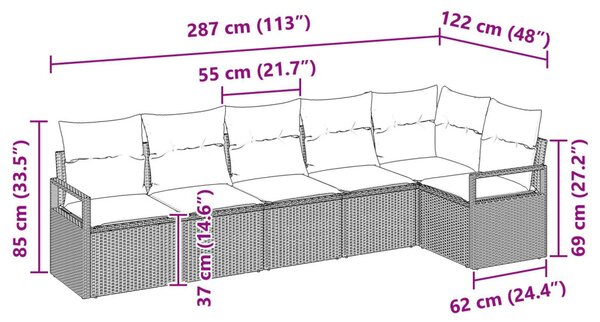 Kanapé Szett 6 pcs Barna polirattan