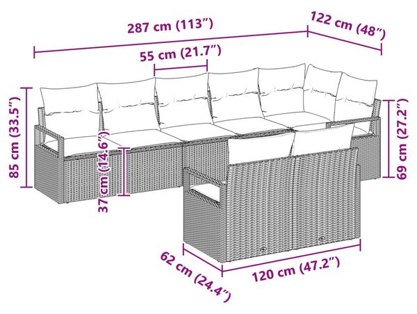 Kanapé Szett 8 pcs Barna polirattan