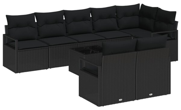 Kanapé Szett párnával 9 pcs Fekete polirattan