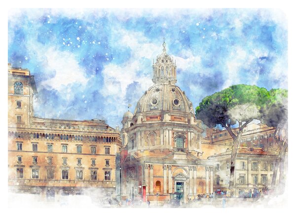 Kép - Santa Maria di Loreto temploma, Róma, Olaszország (üvegen) (70x50 cm)