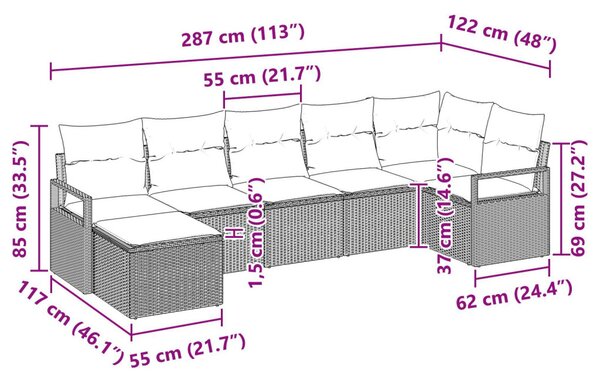 Kanapé Szett párnával 7 pcs Világosszürke polirattan