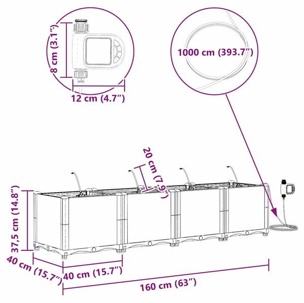 VidaXL Kerti cserép 4 pcs Fehér 160 x 40 x 37,5 cm Műanyag