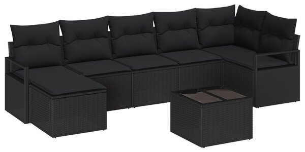 Kanapé Szett párnával 8 pcs Fekete polirattan