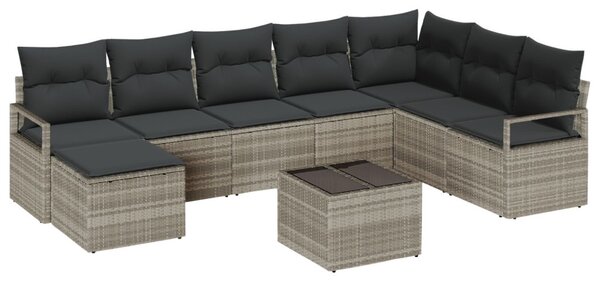 Kanapé Szett párnával 8 pcs Világosszürke polirattan