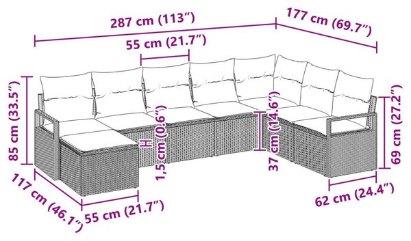 Kerti Kanapé Szett 8 pcs Barna Poli rattan