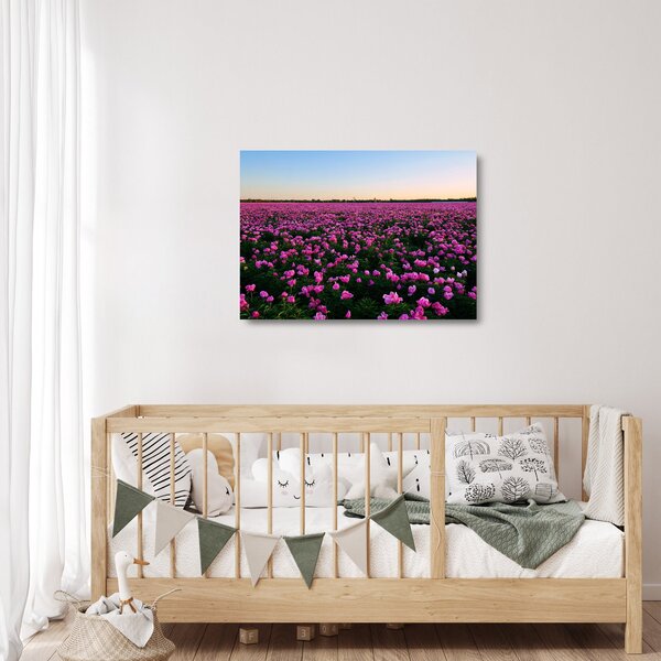 Kép - lila tulipánok rétje (üvegen) (70x50 cm)