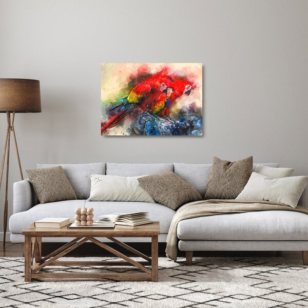 Vörös ara papagájok képe (üvegen) (70x50 cm)