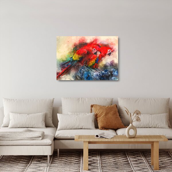 Vörös ara papagájok képe (üvegen) (70x50 cm)