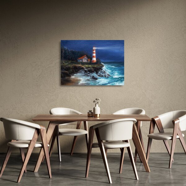 Kép - világítótorony az óceán partján, akvarell (üvegen) (70x50 cm)