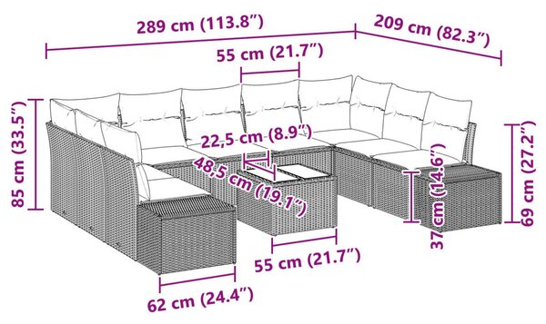 Kerti Kanapé Szett párnával 10 pcs Barna polirattan