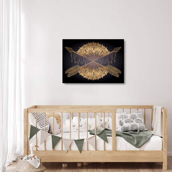 Kép - Arany mandala nyilakkal (üvegen) (70x50 cm)