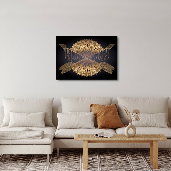 Kép - Arany mandala nyilakkal (üvegen) (70x50 cm)