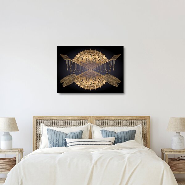 Kép - Arany mandala nyilakkal (üvegen) (70x50 cm)