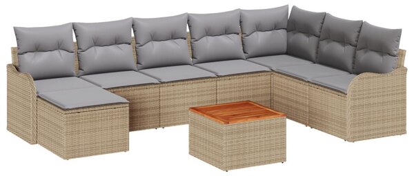Kerti Kanapé Szett 9 pcs Beige és Világosszürke polirattan