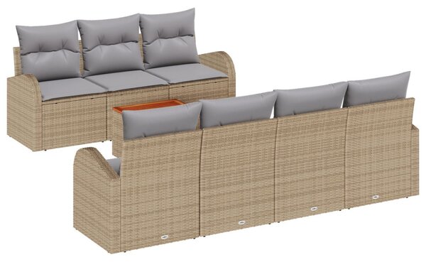 Kerti Kanapé Szett 8 db Beige és Világosszürke polirattan