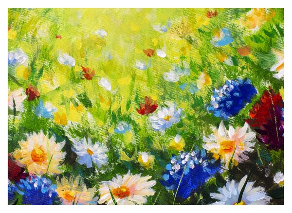 Virágzó rét képe, olajfestmény (üvegen) (70x50 cm)
