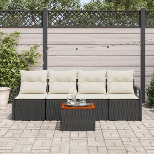 Kerti Kanapé Szett 5 db Fekete polirattan