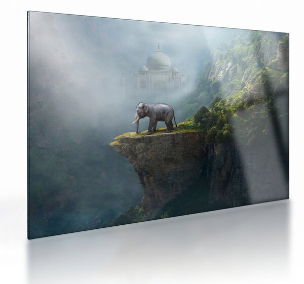 Kép - Az elefánt a Taj Mahal tetején (üvegen) (70x50 cm)