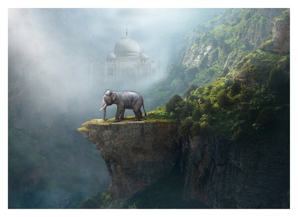 Kép - Az elefánt a Taj Mahal tetején (üvegen) (70x50 cm)