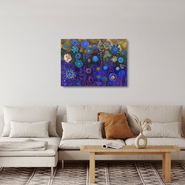 Sötétkék virágok képe (üvegen) (70x50 cm)