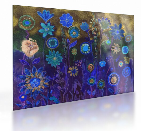 Sötétkék virágok képe (üvegen) (70x50 cm)