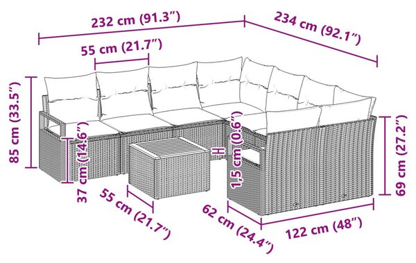 Kerti Kanapé Szett párnával 9 pcs Bézs polirattan