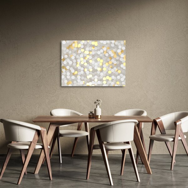 Kép - Arany és fehér hatszögek (üvegen) (70x50 cm)