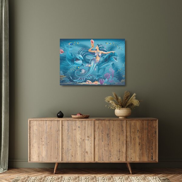 Kép - Sellő delfinekkel (üvegen) (70x50 cm)