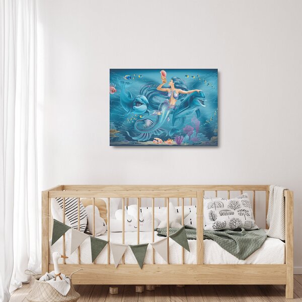 Kép - Sellő delfinekkel (üvegen) (70x50 cm)
