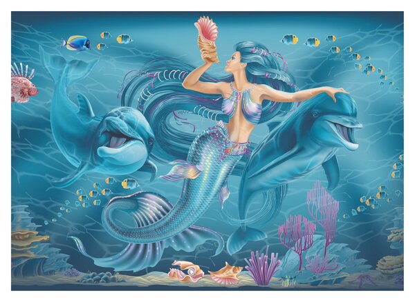 Kép - Sellő delfinekkel (üvegen) (70x50 cm)