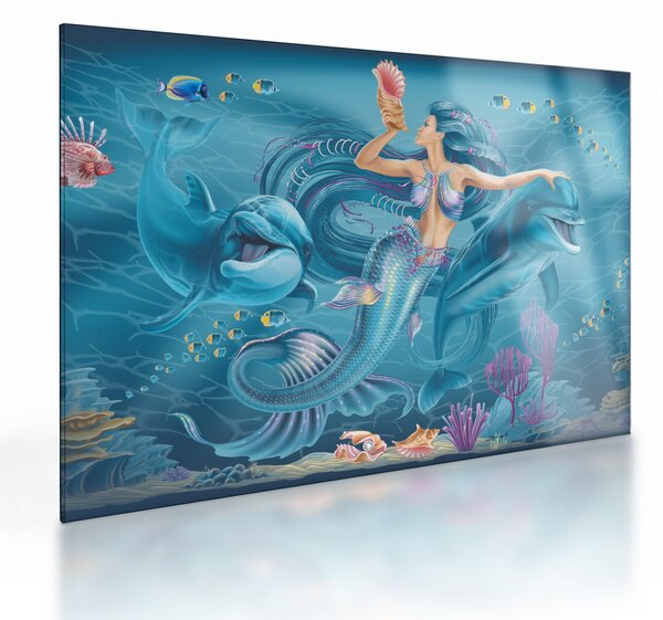 Kép - Sellő delfinekkel (üvegen) (70x50 cm)