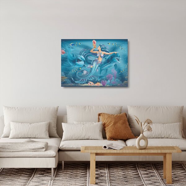 Kép - Sellő delfinekkel (üvegen) (70x50 cm)