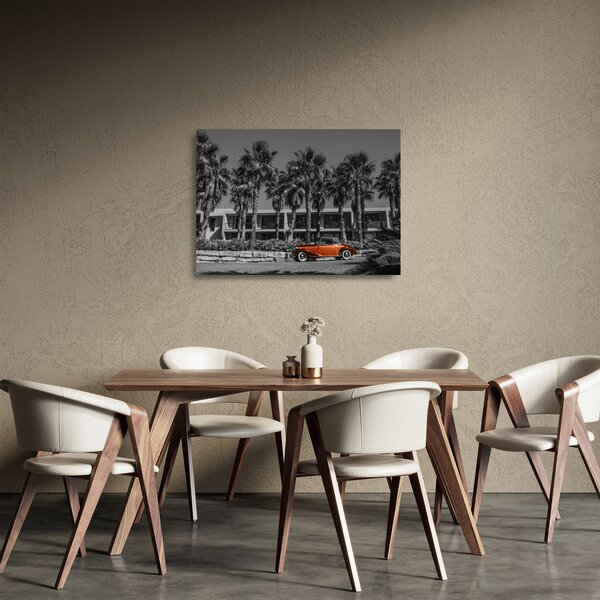 Kép - retro piros autó (üvegen) (70x50 cm)