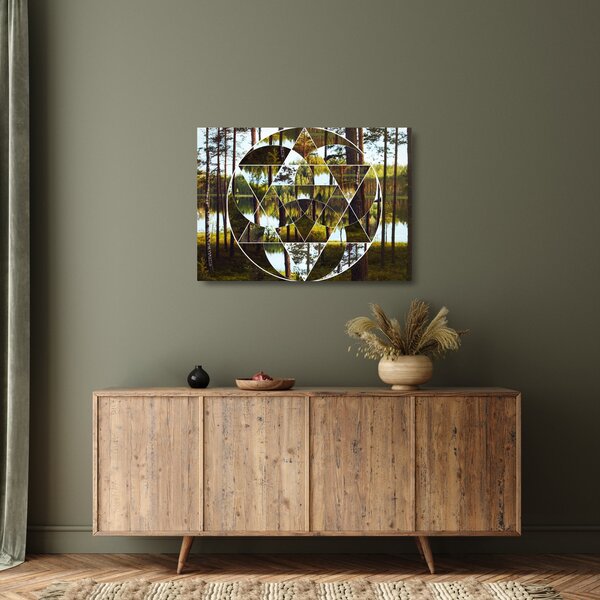 Kép - Geometrikus kollázs a skandináv erdők hátterében (üvegen) (70x50 cm)