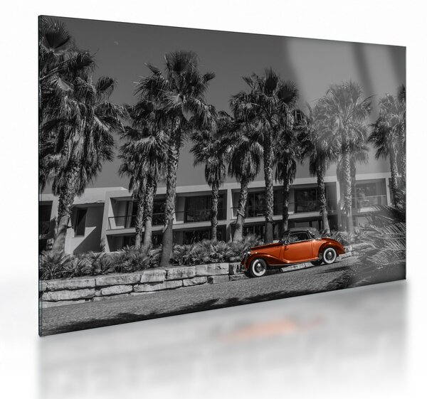 Kép - retro piros autó (üvegen) (70x50 cm)