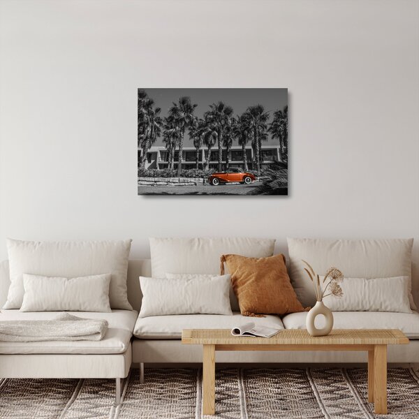 Kép - retro piros autó (üvegen) (70x50 cm)