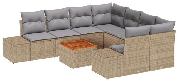 Kerti Kanapé Szett 9 pcs Beige és Világosszürke polirattan