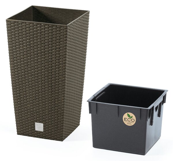 Rato Square ECO Rattan Hatású Magas Kaspó Természetes Barna