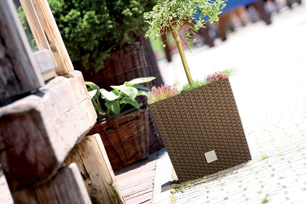 Rato Low Rattan Hatású Virágtartó Láda Mokka 26 cm