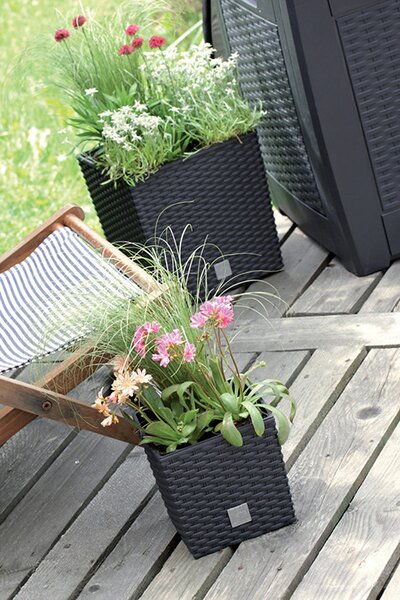 Rato Low Rattan Hatású Virágtartó Láda Mokka 26 cm