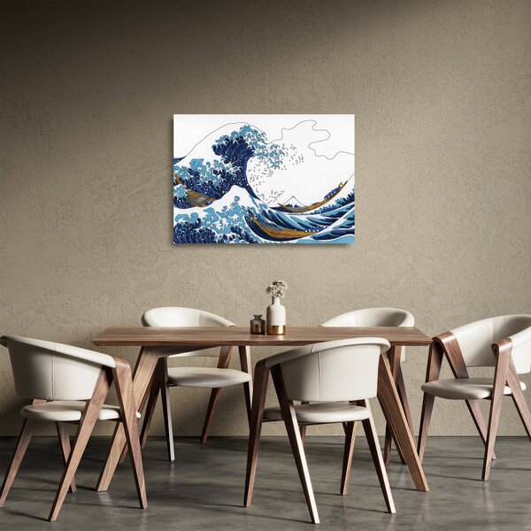 Kép - japán rajz, hullámok (üvegen) (70x50 cm)