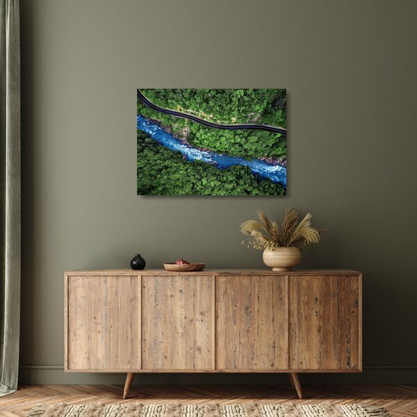 Kép - folyó a hegyek között, Kaukázus, Oroszország (üvegen) (70x50 cm)